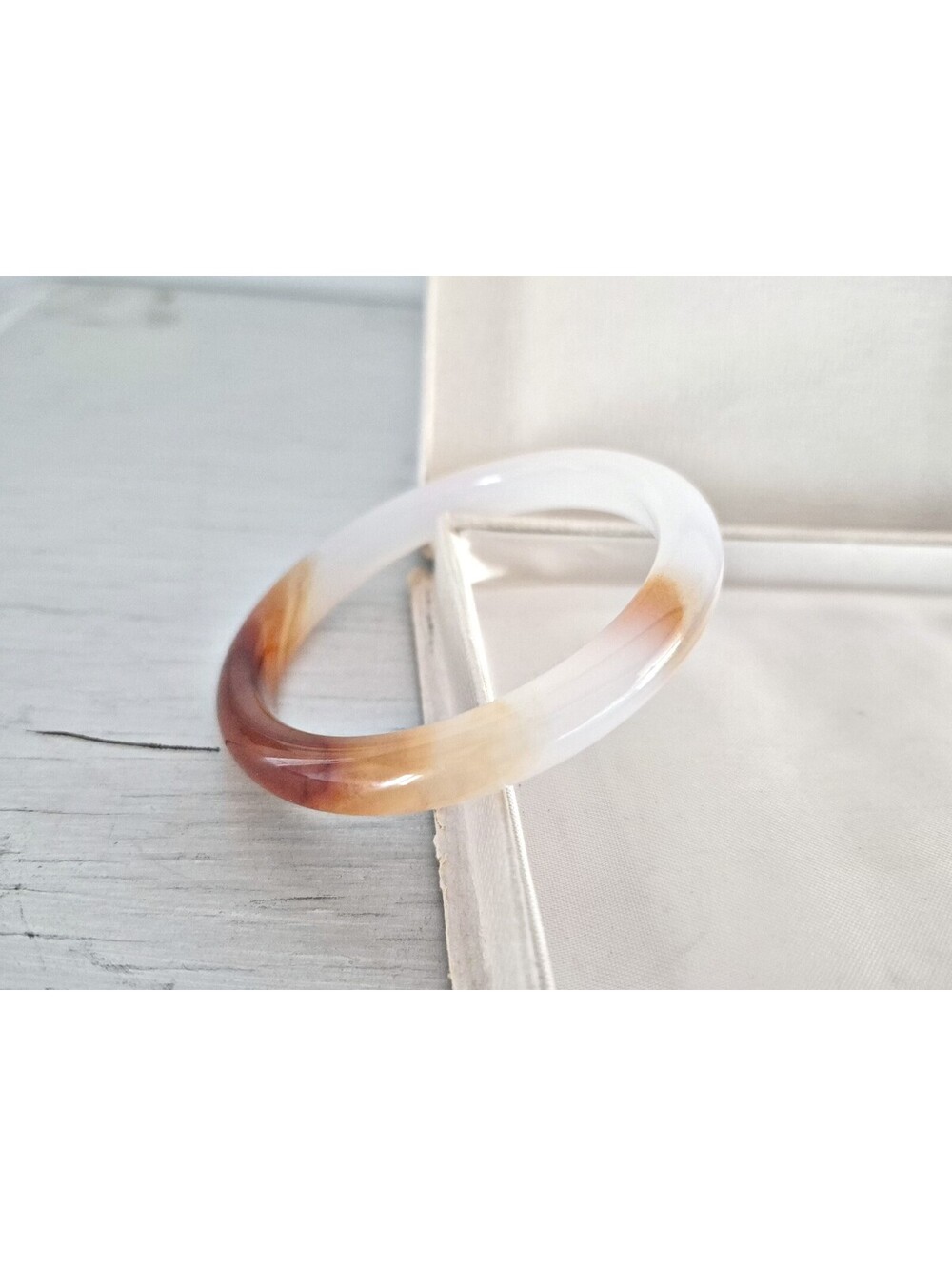 Vintage Two Tone White and Amber Jade Bangle Bracelet